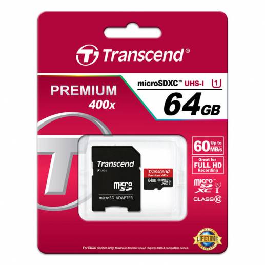 64GB Transcend Premium 400X - microSDXC Speicherkarte